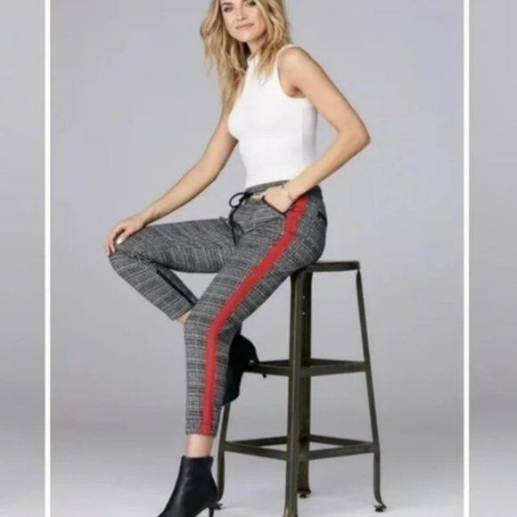 David Lerner Slim Track Jogger Pants with Vegan Details Plaid Black/White Size S - Picture 4 of 12
